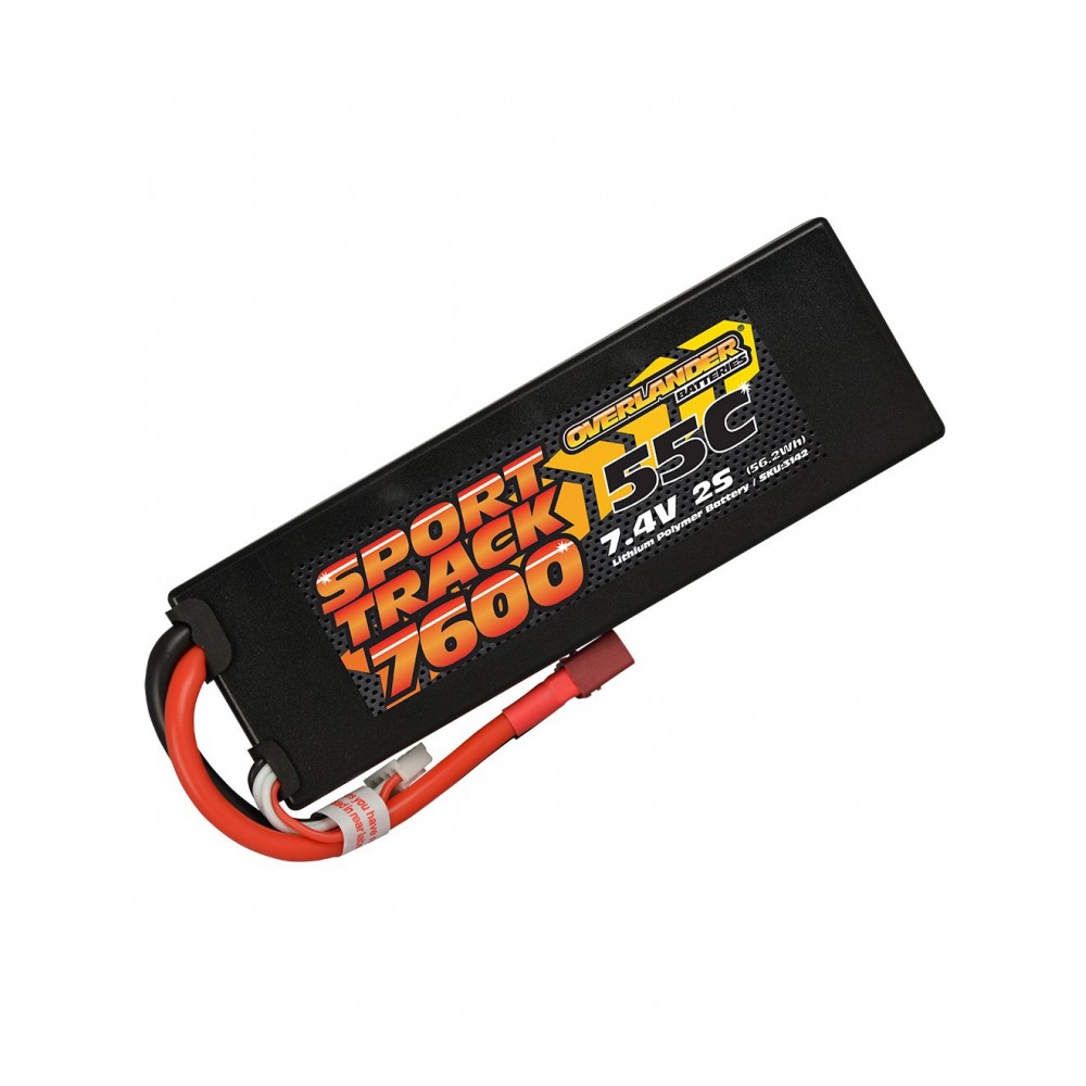 Overlander 7600mah 7.4v 2S 55C Hard Case Sport Track Lipo Battery #3142-DEANS
